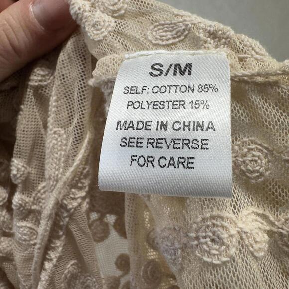 Sheer Cream Lace Long Sleeve Blouse Boho Flared Sleeves Womens S/M by Wishlist - Picture 5 of 5